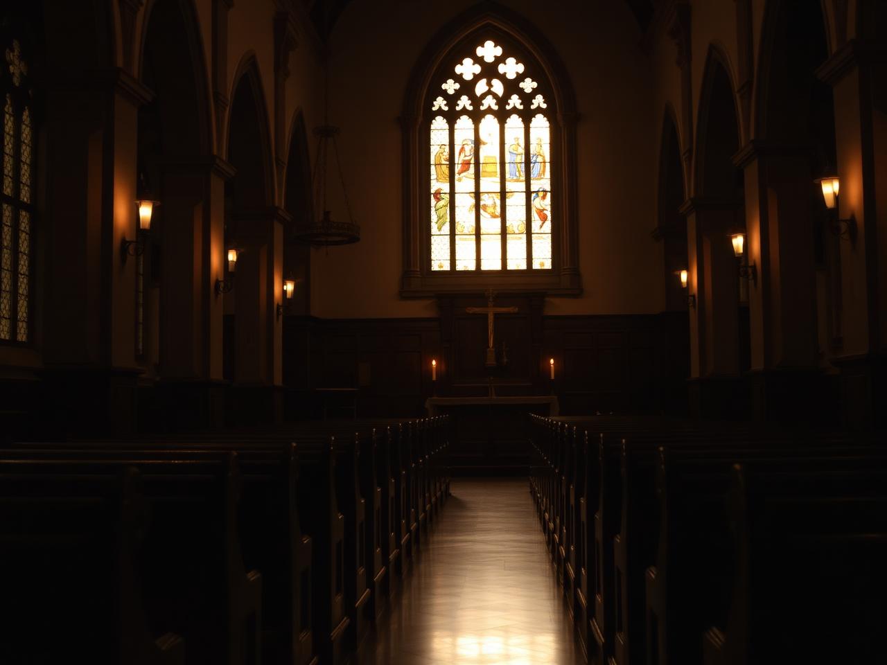 A quiet candlelit chapel interior